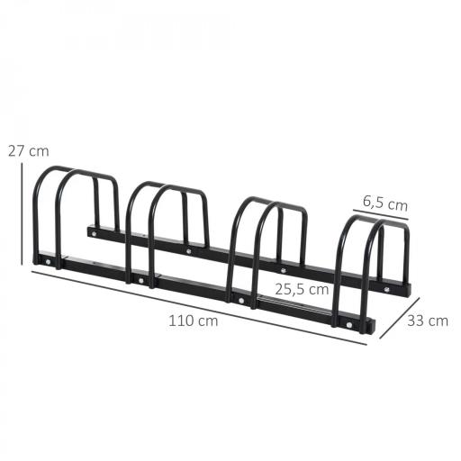 Aparcamiento para 4 Bicicletas Soporte de Acero para Aparcar Bicicletas en el Suelo o Pared 110x33x27 cm Negro [1]