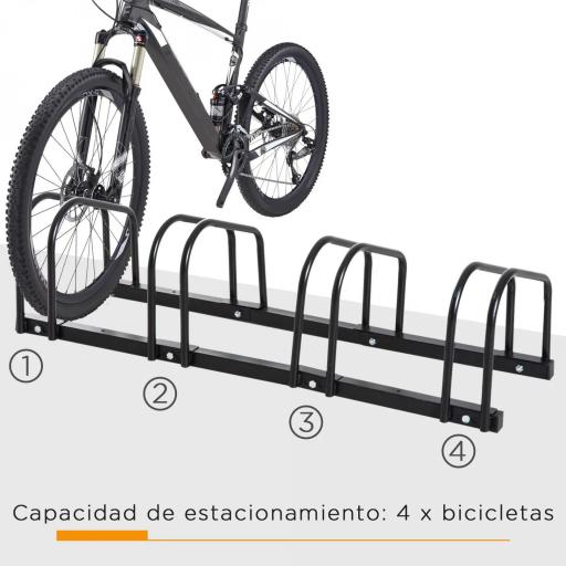 Aparcamiento para 4 Bicicletas Soporte de Acero para Aparcar Bicicletas en el Suelo o Pared 110x33x27 cm Negro [2]