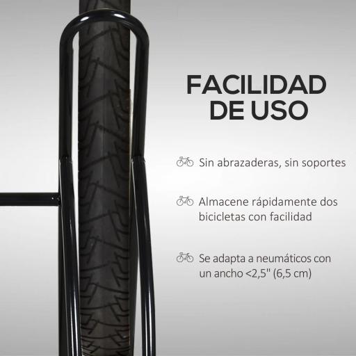 Soporte para Aparcar 2 Bicicletas, Aparcamiento Estacionamiento para Bicis, Inferir 65mm de Ancho, Fácil de Montar, Almohadilla Antideslizante, Interior y Exterior, 60x54x57 cm, Negro [4]