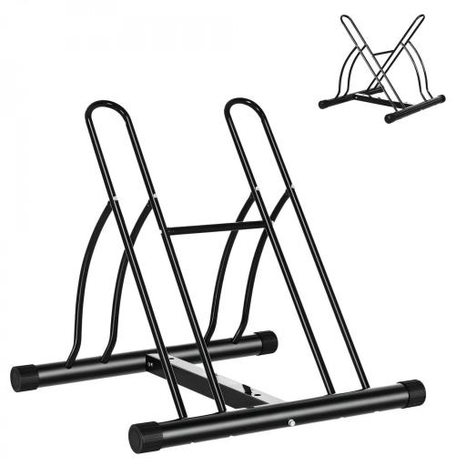 Soporte para Aparcar 2 Bicicletas, Aparcamiento Estacionamiento para Bicis, Inferir 65mm de Ancho, Fácil de Montar, Almohadilla Antideslizante, Interior y Exterior, 60x54x57 cm, Negro [8]