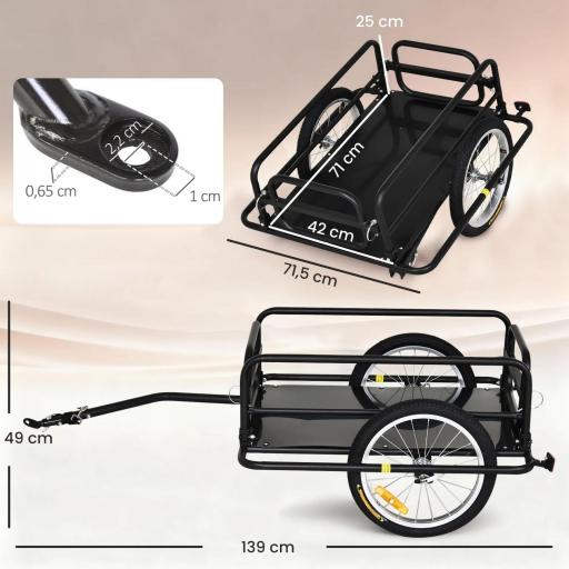 Remolque de Bicicleta Plegable para Carga 40kg Carga de Equipaje con Marco de Acero Ligero y Reflectores 139x71,5x49 cm Negro [1]