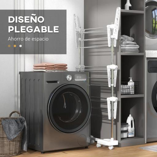 Tendedero Vertical Plegable Tendedero de Ropa con 6 Ruedas 2 Laterales Abatibles Estantes Ajustables y Marco de Acero Inoxidable para Interior y Exterior Plata [3]