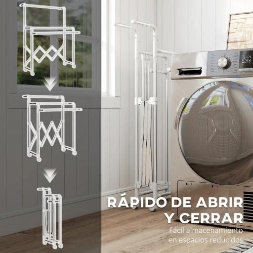 Tendedero Plegable de 3 Niveles Tendedero de Acero Inoxidable con 3 Barras Ajustables y Extensibles 4 Ruedas Plata [5]