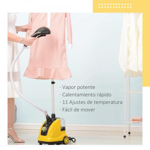 Plancha de Vapor con Depósito de 1,4 L y Temperatura Ajustable a 11 Niveles tipo Centro de Planchado Vertical 1800W 26x21,5x146 cm Amarillo [5]