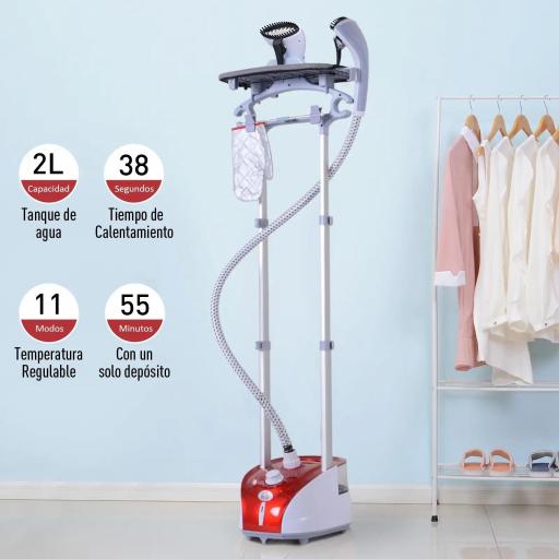 Plancha Vertical Vapor 1950W, Depósito de 2 L, 32g/min, Plancha de Vapor Vertical con Barra Telescópica, Listo en 38s,Colgador de Ropa, Centro de Planchado para Hogar Oficina, Rojo [5]