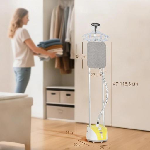 Plancha de Vapor Vertical 1950W 2 L con Temperatura Ajustable en 11 Niveles y Barra Telescópica Amarillo [1]