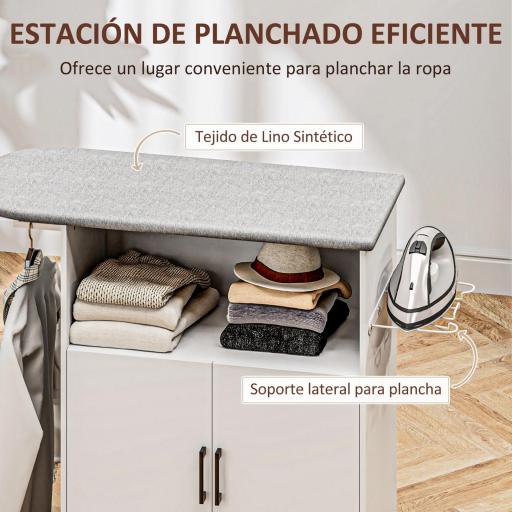 Mueble de Planchar con Ruedas Barra para Colgar Ropa Estante Abierto y Tabla de Planchar 125x43,5x102,5 cm Blanco [4]