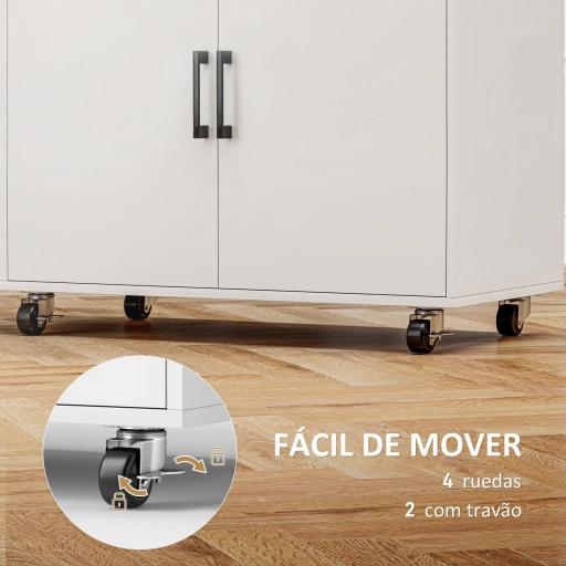 Mueble de Planchar con Ruedas Barra para Colgar Ropa Estante Abierto y Tabla de Planchar 125x43,5x102,5 cm Blanco [3]