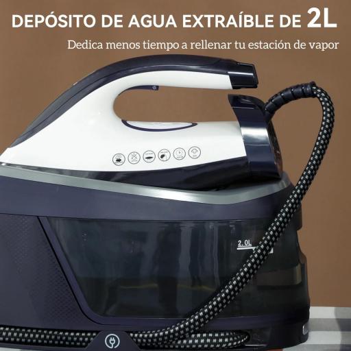 Centro de Planchado 2800W 100 g/min Función ECO Suela de Cerámica Doble Capa Antical Depósito Extraíble 2 L Azul [2]