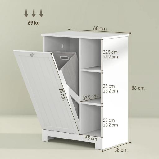 Mueble de Baño con Cesto Ropa Sucia Cesta Extraíble Estante Ajustable y Compartimentos para Baño 60x38x86 cm Blanco [1]