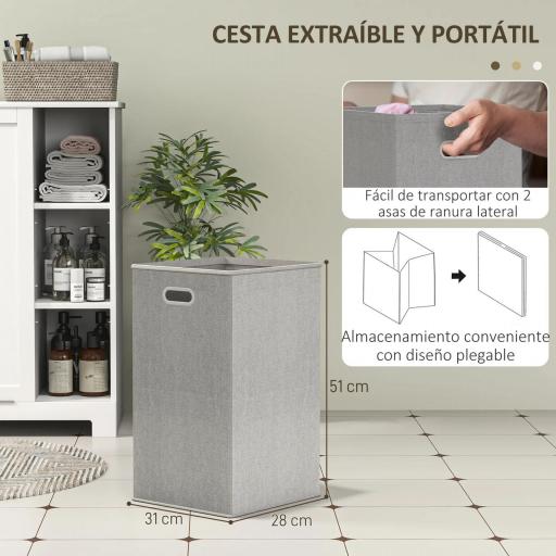 Mueble de Baño con Cesto Ropa Sucia Cesta Extraíble Estante Ajustable y Compartimentos para Baño 60x38x86 cm Blanco [4]