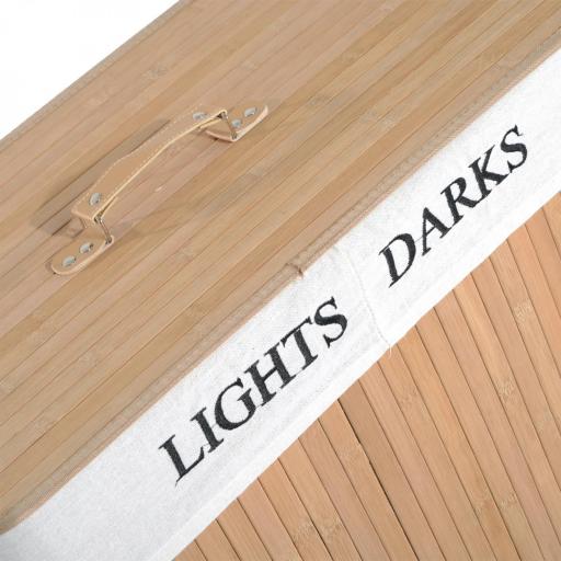 Cesta para Ropa Sucia de Bambú de Capacidad 100L con Tapa y Bolsa de Tela de 2 Compartimentos 52x32 x63 cm Bambú [2]