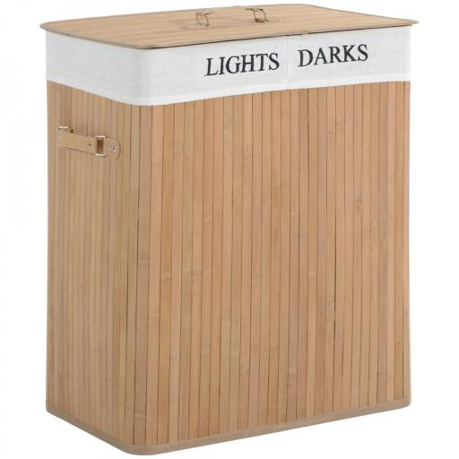 Cesta para Ropa Sucia de Bambú de Capacidad 100L con Tapa y Bolsa de Tela de 2 Compartimentos 52x32 x63 cm Bambú [8]