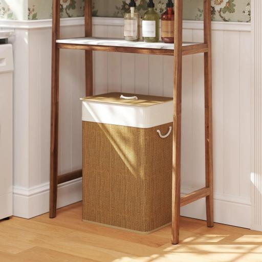 Cesto de Ropa Sucia con Tapa 72L Bolsa Interior Extraíble y Asas para Lavandería Dormitorio 40x30x60 cm Marrón