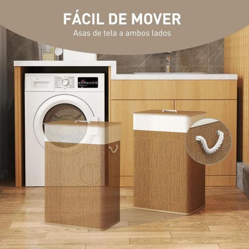 Cesto de Ropa Sucia con Tapa 72L Bolsa Interior Extraíble y Asas para Lavandería Dormitorio 40x30x60 cm Marrón [3]