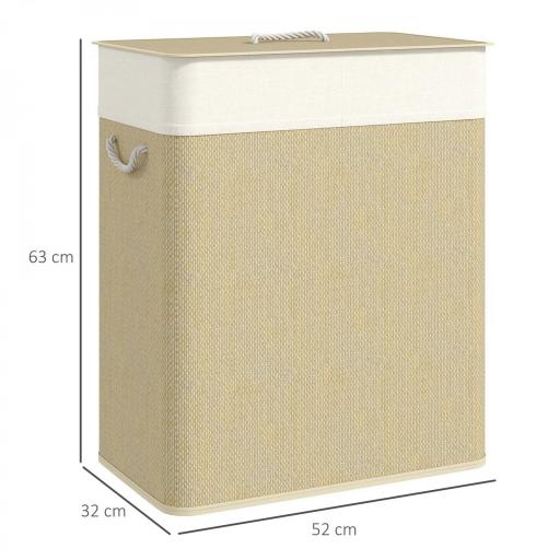 Cesto de Ropa Sucia de Bambú con 2 Compartimentos Asas para Facilitar el Uso y Bolsas Desmontables Lavables 52x32x63 cm [1]