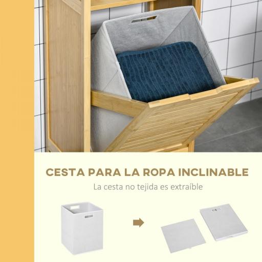 Mueble Auxiliar de Baño de Bambú Armario para Baño con 2 Estantes y 1 Cajón de Tela Extraíble Mueble de Almacenaje para Salón Cocina 40x30x86,5 cm Natural [2]