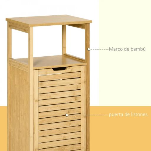 Mueble Auxiliar de Baño de Bambú Armario para Baño con 2 Estantes y 1 Cajón de Tela Extraíble Mueble de Almacenaje para Salón Cocina 40x30x86,5 cm Natural [3]