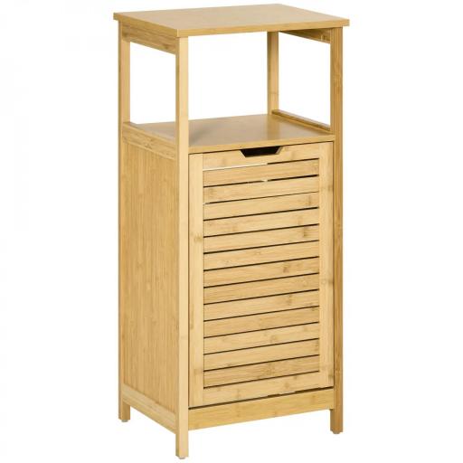 Mueble Auxiliar de Baño de Bambú Armario para Baño con 2 Estantes y 1 Cajón de Tela Extraíble Mueble de Almacenaje para Salón Cocina 40x30x86,5 cm Natural [9]