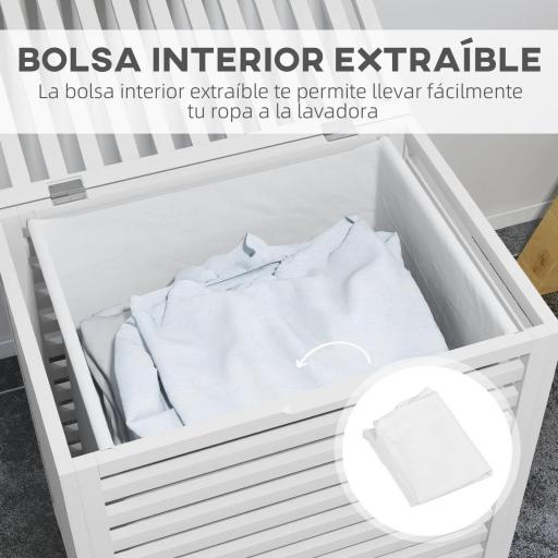Cesta para la Colada de Bambú Capacidad de 55L Cesto para Ropa Sucia con 2 Asas y Bolsa Extraíble 50x36x60 cm Blanco [2]