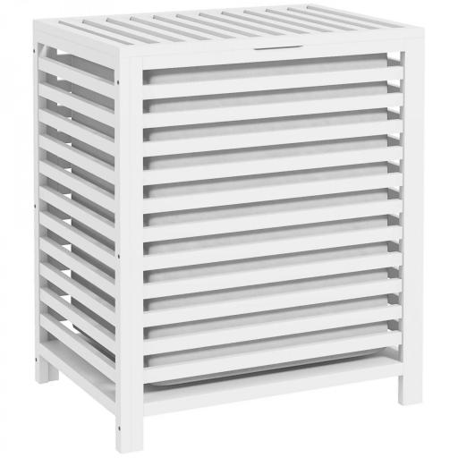 Cesta para la Colada de Bambú Capacidad de 55L Cesto para Ropa Sucia con 2 Asas y Bolsa Extraíble 50x36x60 cm Blanco [8]