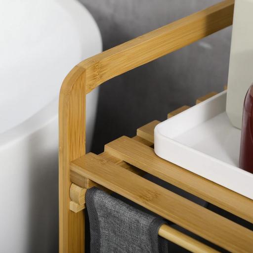 Cesto de Ropa Sucia de Bambú Cesto para la Colada con 2 Bolsas Extraíbles y Estante para Baño 63,5x33x73 cm Natural y Gris [6]