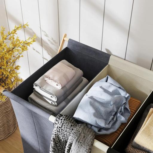 Cesto para Ropa Sucia Plegable con 3 Compartimentos Capacidad 129L con Marco de Bambú y Bolsas Extraíbles Multicolor [7]