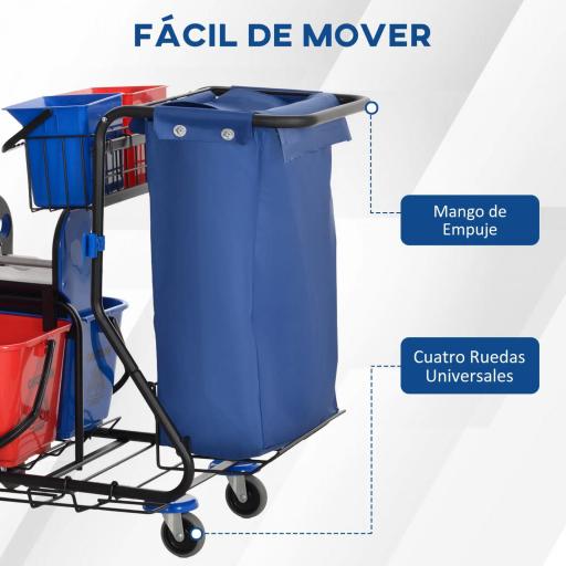 Carro de Limpieza con Bolsa Doble Cubo de 18 Litros Escurridor 2 Cubetas Auxiliares 93x80x97 cm Rojo y Azul [1]