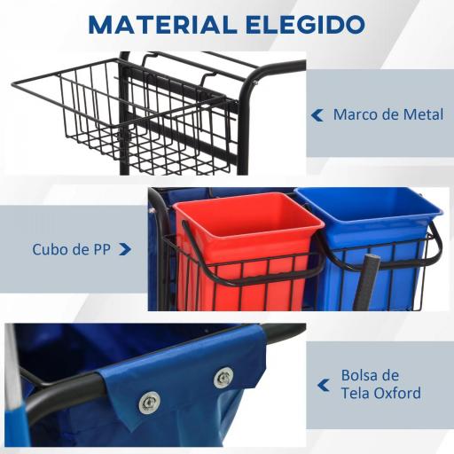 Carro de Limpieza con Bolsa Doble Cubo de 18 Litros Escurridor 2 Cubetas Auxiliares 93x80x97 cm Rojo y Azul [2]
