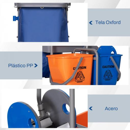 Carro de Limpieza con Bolsa de Basura Cubos de Fregar de 18L Escurridor de Prensa Estantes 111x63,3x103 cm Multicolor [3]