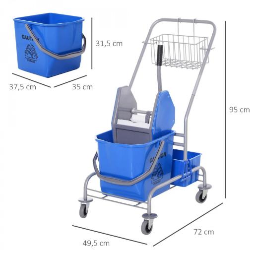 Carro de Limpieza Profesional con Cubo de Fregado Extraíble de 25 Litros y Escurridor de Prensa 72x49,5x95 cm Azul [1]