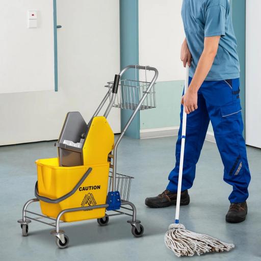 Cubo de Fregar con Ruedas Escurridor de Presión y Cestas de Almacenamiento Capacidad de 26 L 73x45x95 cm Amarillo