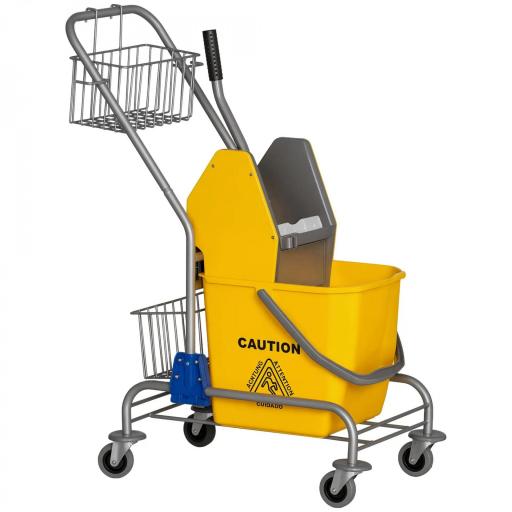 Cubo de Fregar con Ruedas Escurridor de Presión y Cestas de Almacenamiento Capacidad de 26 L 73x45x95 cm Amarillo [10]