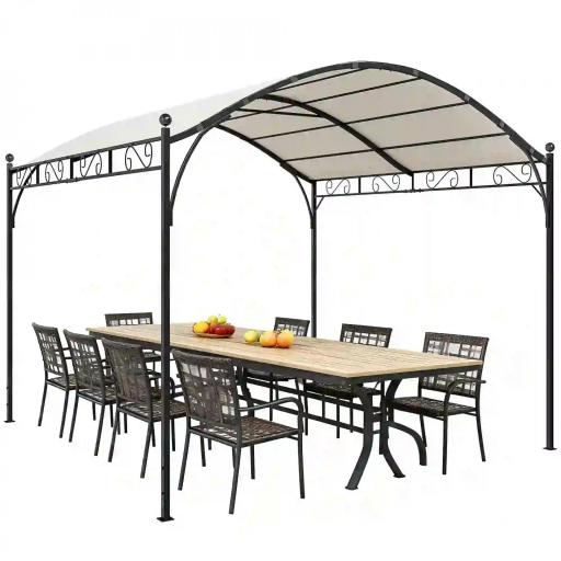 Pérgola de Jardín 3x3 m con Dosel UV30+ Estructura de Metal Galvanizado Techo Arqueado Pabellón para Exterior Crema [8]