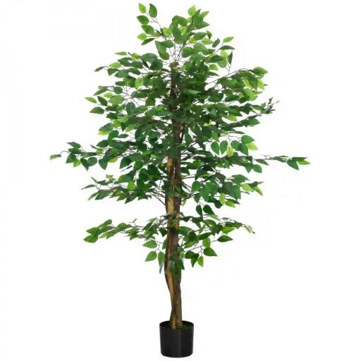 Planta Artificial con Troncos Naturales 150 cm Ficus Sintética con 882 Hojas Decoración para Hogar Verde [8]