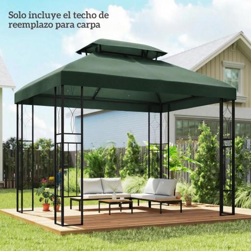 Toldo de Recambio 4x3 m con Techo Doble Orificios de Drenaje y Protección UV Solo Toldo NO Incluye Marco Verde [4]