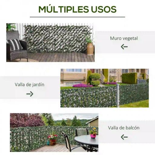 Valla de Enrejado Expandible de 2 Piezas con Hojas 295x70 cm Seto Artificial de Mimbre para Jardín Balcón Verde [4]