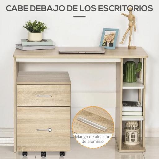 Cajonera de Escritorio con 2 Cajones Ruedas Archivador Móvil para Archivos A4 o Cartas 39,5x39x58,5 cm Roble [4]
