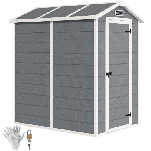 Cobertizo de Jardín Exterior 2,1 m² 131x186x198 cm Caseta de Jardín con Suelo Ventana y Puerta con Cerradura Gris [9]