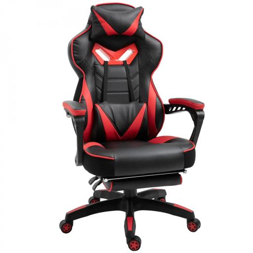 Silla Gaming Ergonómica Silla de Escritorio de Oficina Regulable en Altura Reclinable Respaldo 65x70x118,5-128,5cm Rojo [8]