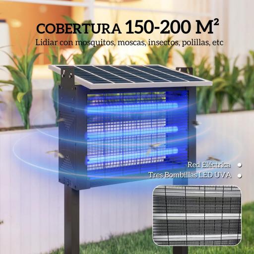 Lámpara Antimosquitos Eléctrica con Luces LED 25W para Exterior Efecto 200 m² con Soporte 51,5x35x93,5 cm Negro [5]