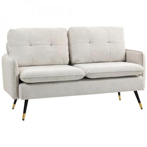 Sofá de Salón de 2 Plazas Moderno con 4 Cojines Reposabrazos y Patas de Acero Carga 240 kg 139x68x80 cm Crema [8]