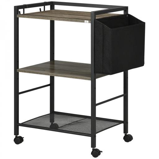 Carrito Auxiliar con Ruedas de 3 Niveles con Bolsa de Tela y 2 Ganchos para Salón Cocina Comedor 66x40x80,5 cm Gris [9]