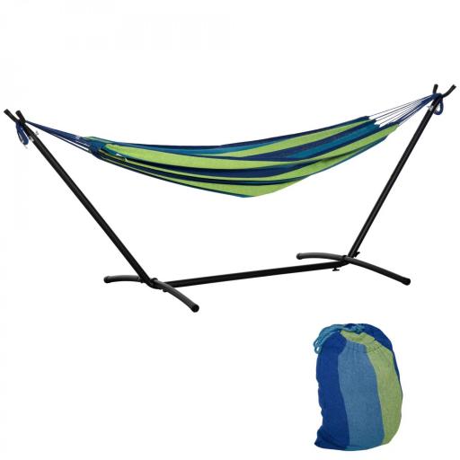 Hamaca con Soporte 310x117 cm para Camping con Altura Ajustable y Bolsa de Transporte Carga 120 kg Rayas Verdes y Azules [9]