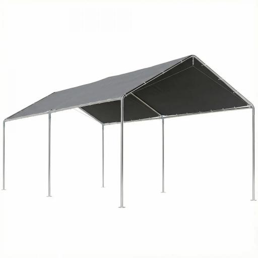 Carpa Garaje para Coche 3x6 m Cochera Portátil Impermeable con Toldo de Tela PE y Marco de Acero Galvanizado Gris [8]