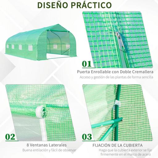 Invernadero Tipo Caseta de Jardín o Terraza 6x3x2 m para Cultivo de Plantas y Semillas Color Verde [4]
