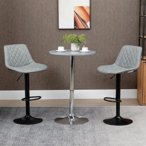 Juego de 2 Taburetes de Bar Giratorios Altura Ajustable 86-106 cm Tapizada en Cuero Sintético Respaldo y Reposapiés Gris