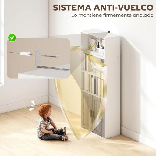 Estantería para Libros Estrecha Librería con Puertas Estantes Abiertos y Armario 60x30x149,5 cm Blanco y Marrón [3]