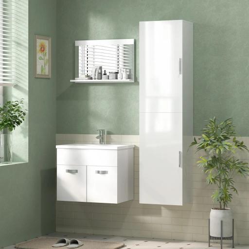 Columna de Baño de Pared con Estantes Ajustables y 2 Puertas Mueble de Baño Moderno 40x30x160 cm Blanco [0]