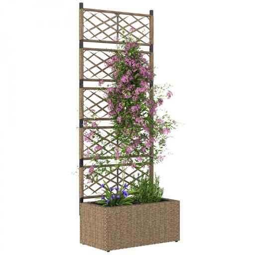 Jardinera Exterior Grande de Ratán con Enrejado y 2 Macetas Extraíbles para Plantas Trepadoras 57x30x150 cm Natural [8]